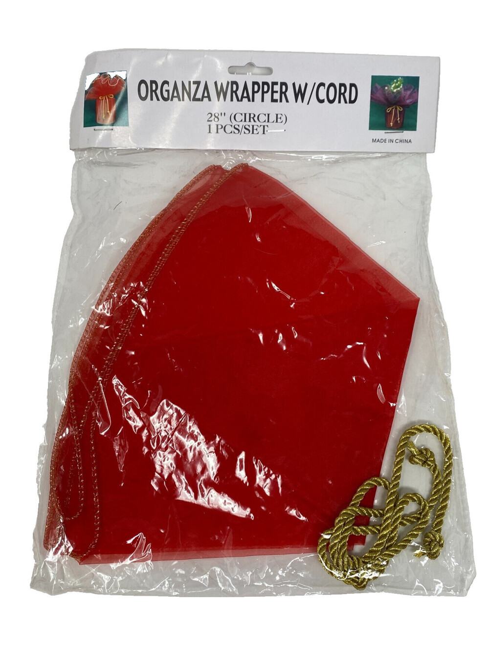 Red Organza Gift Basket Wrapper 28" Circle Gold Cord Christmas Craft Supply